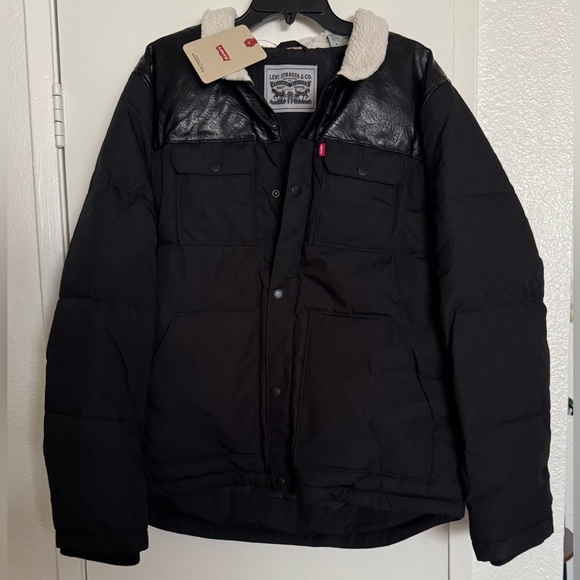 MENS LEVIS QUILTED WOODSMAN PUFFER JACKET LARGE BLACK NWT - Picture 2 of 10